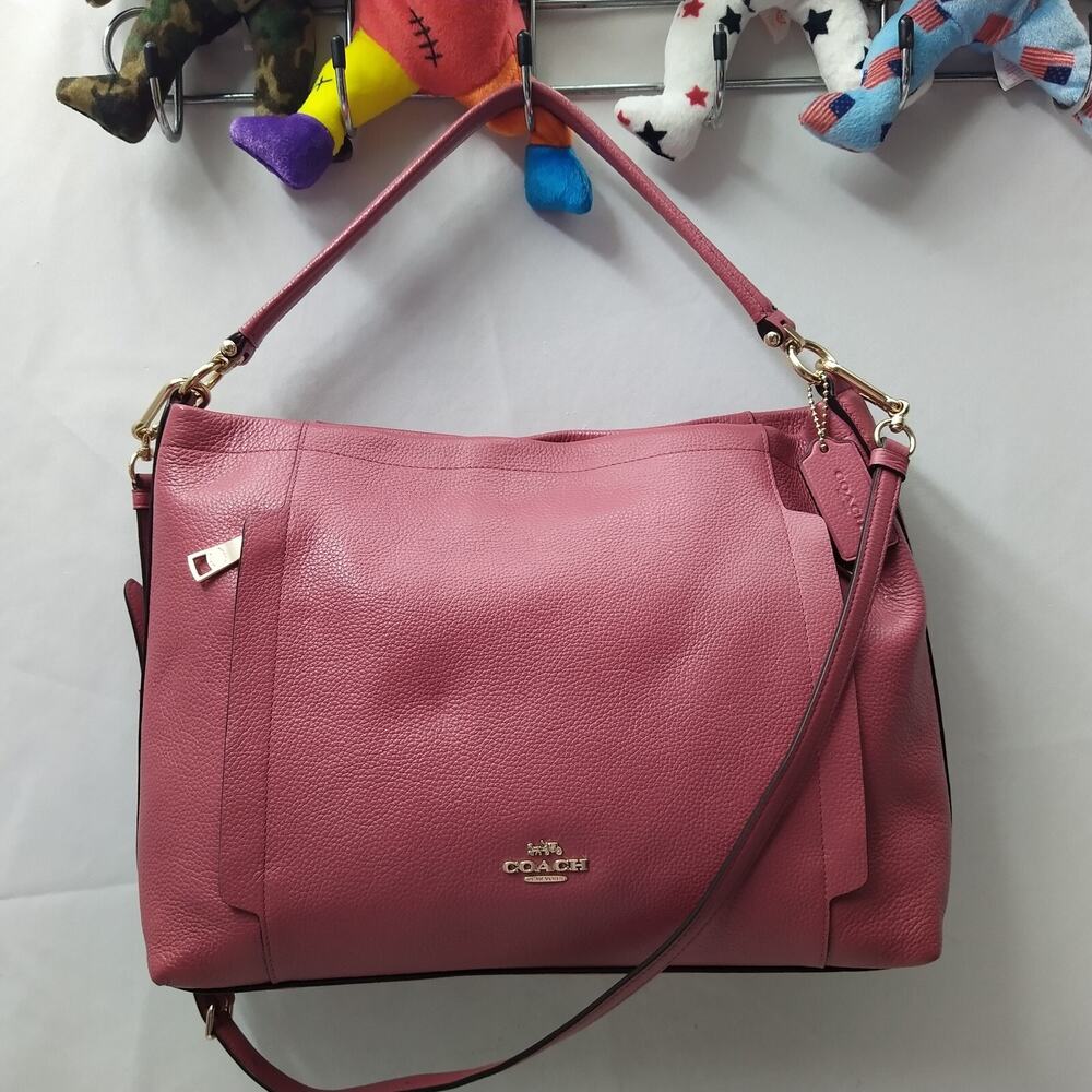Coach Pink Pebbled Leather Zipper Closure Hobo Crossbody Shoulder Bag - Picture 16 of 16